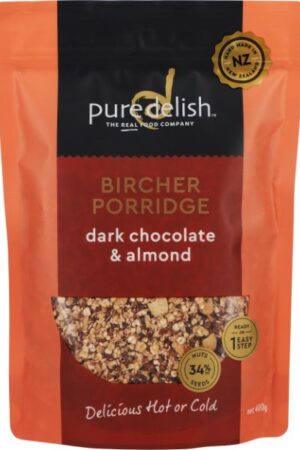 dark chocolate and almond bircher porridge